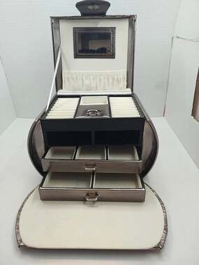 Tuscan Designs Jewelry Box Organizer Silver Pewter Quilted Travel Case Drawers